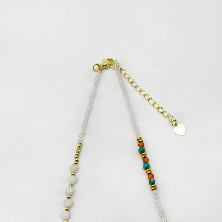 Nice 3mm Faceted Red Agate Metallic Style Necklace