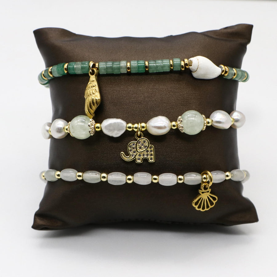 Bohemia Style Irregular Pearl And Gemstone Bracelet Set