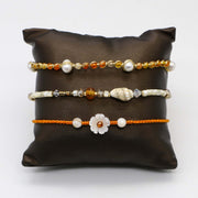 ViBrant Orange Style Woven Pearls Bracelets