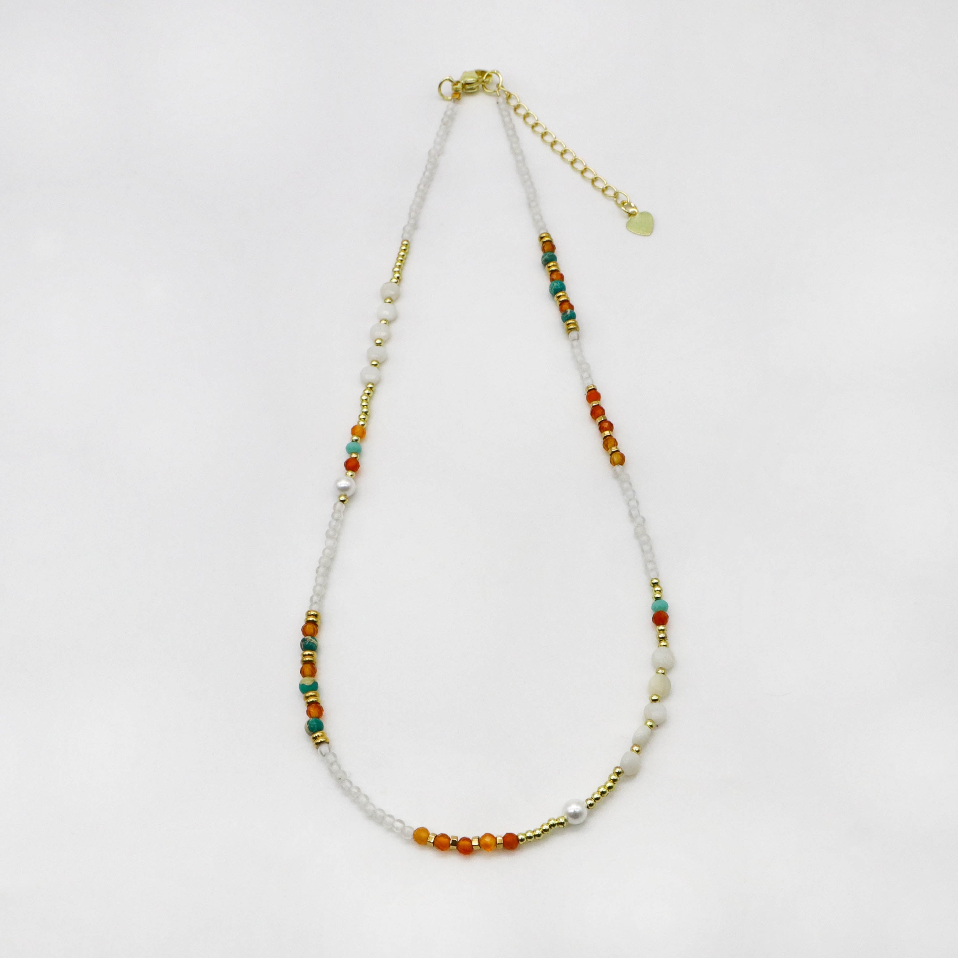 Nice 3mm Faceted Red Agate Metallic Style Necklace