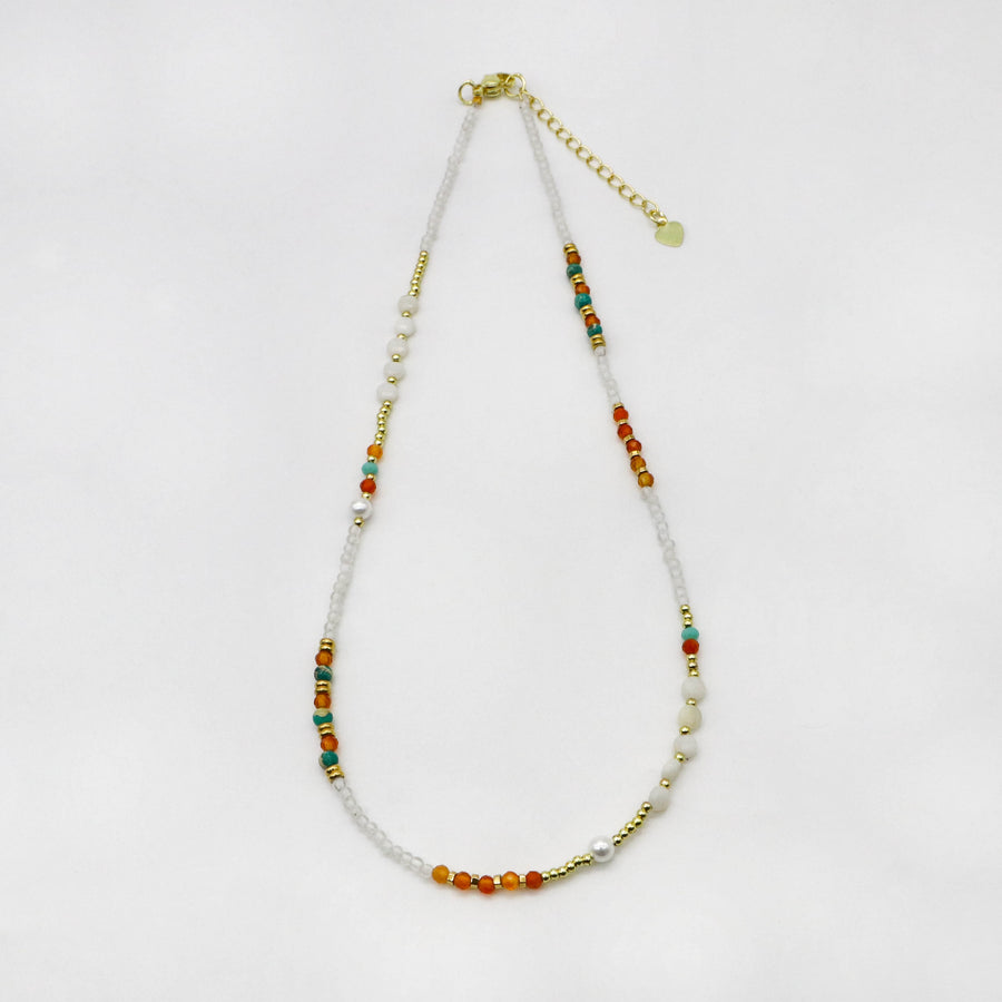 Nice 3mm Faceted Red Agate Metallic Style Necklace