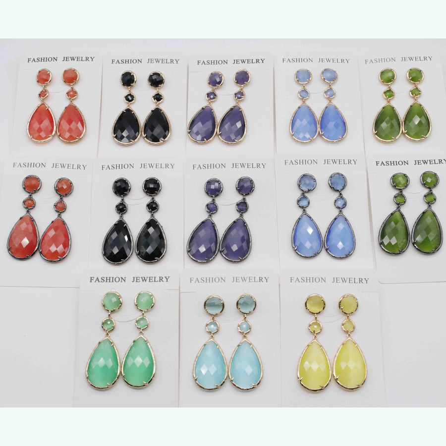 Classice Cat Eye Pendant Earring With Brass Wrapped Edge