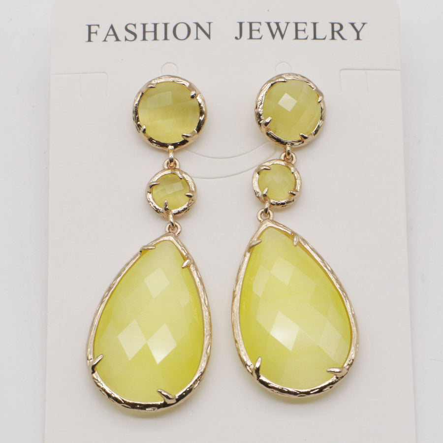 Classice Cat Eye Pendant Earring With Brass Wrapped Edge