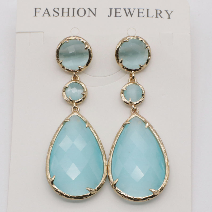 Classice Cat Eye Pendant Earring With Brass Wrapped Edge