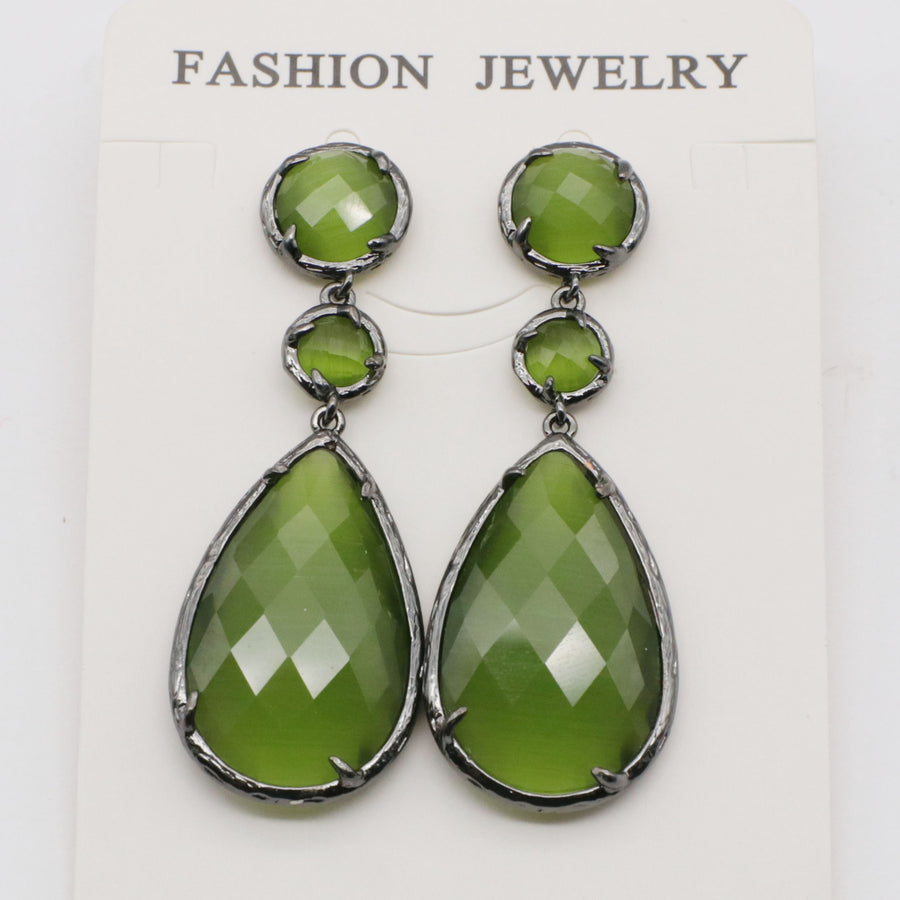 Classice Cat Eye Pendant Earring With Brass Wrapped Edge