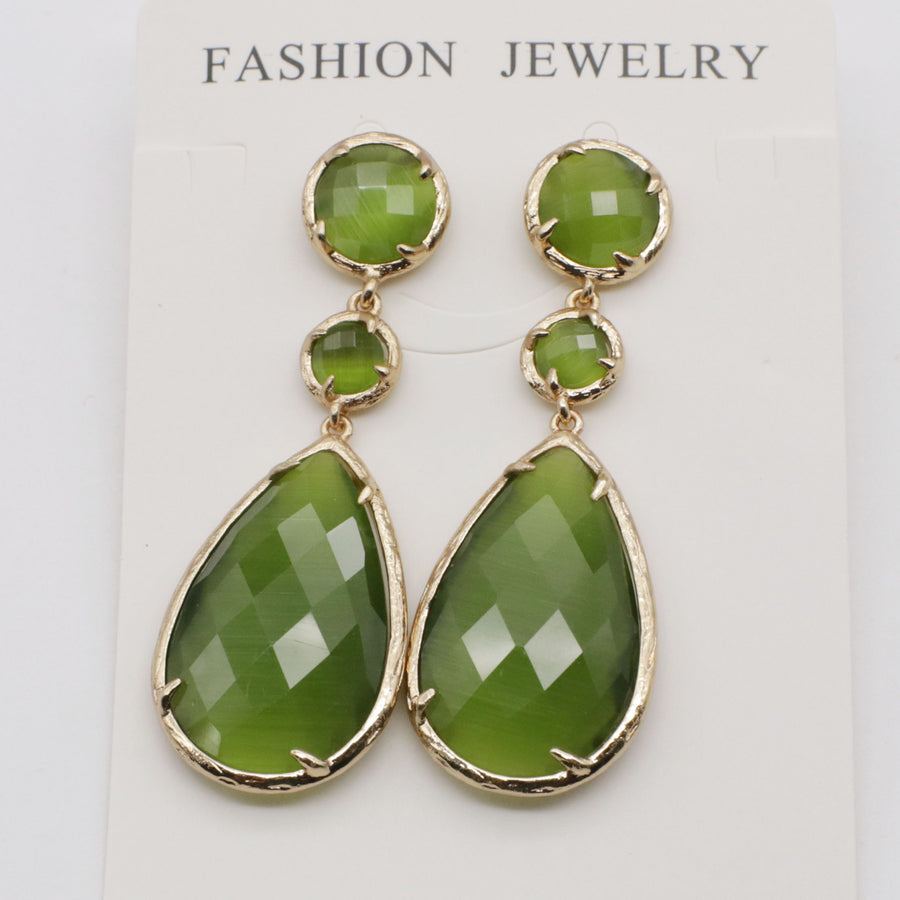 Classice Cat Eye Pendant Earring With Brass Wrapped Edge