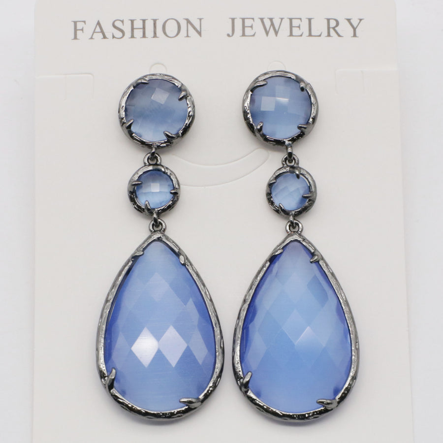 Classice Cat Eye Pendant Earring With Brass Wrapped Edge