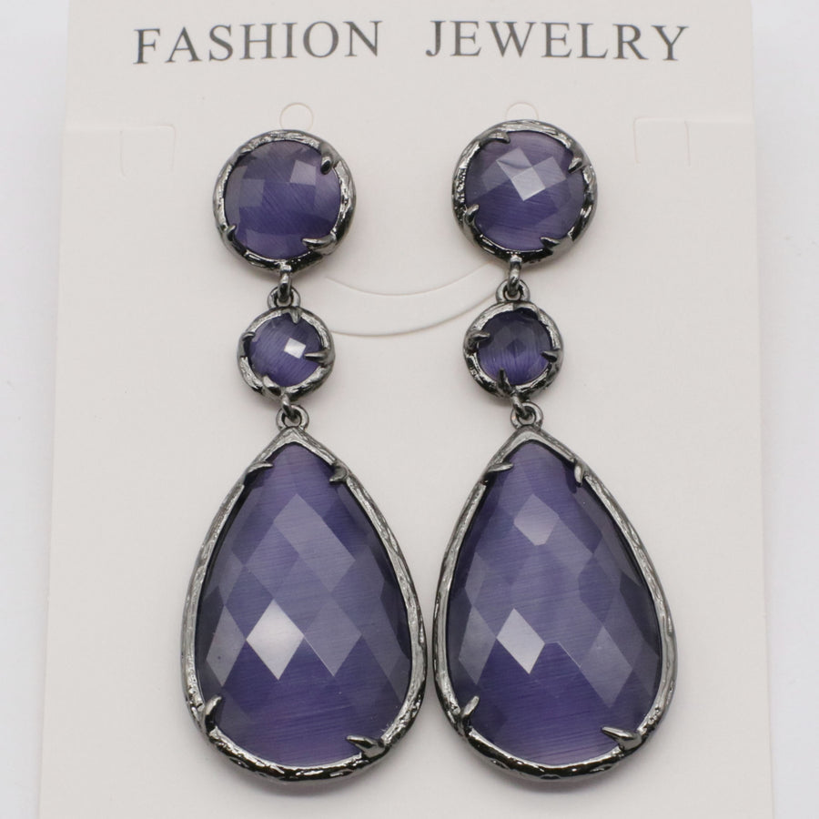 Classice Cat Eye Pendant Earring With Brass Wrapped Edge