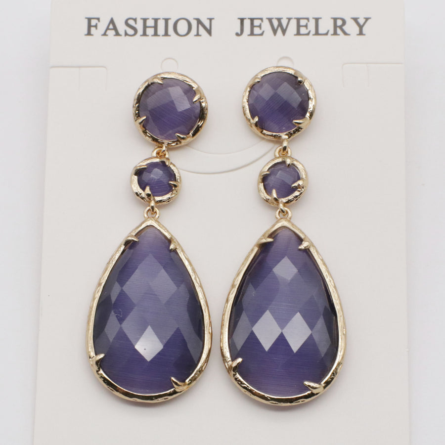 Classice Cat Eye Pendant Earring With Brass Wrapped Edge