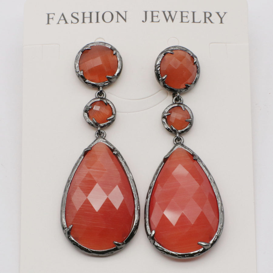 Classice Cat Eye Pendant Earring With Brass Wrapped Edge