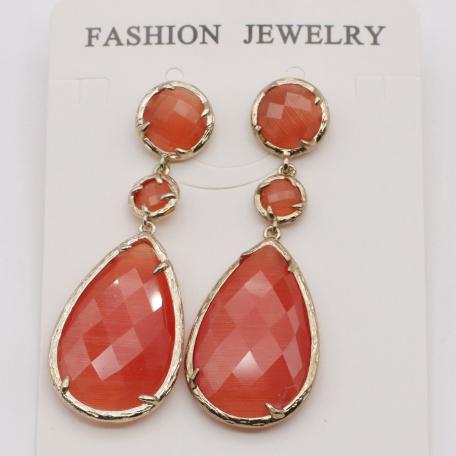 Classice Cat Eye Pendant Earring With Brass Wrapped Edge