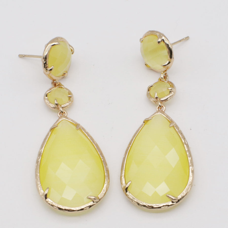 Classice Cat Eye Pendant Earring With Brass Wrapped Edge