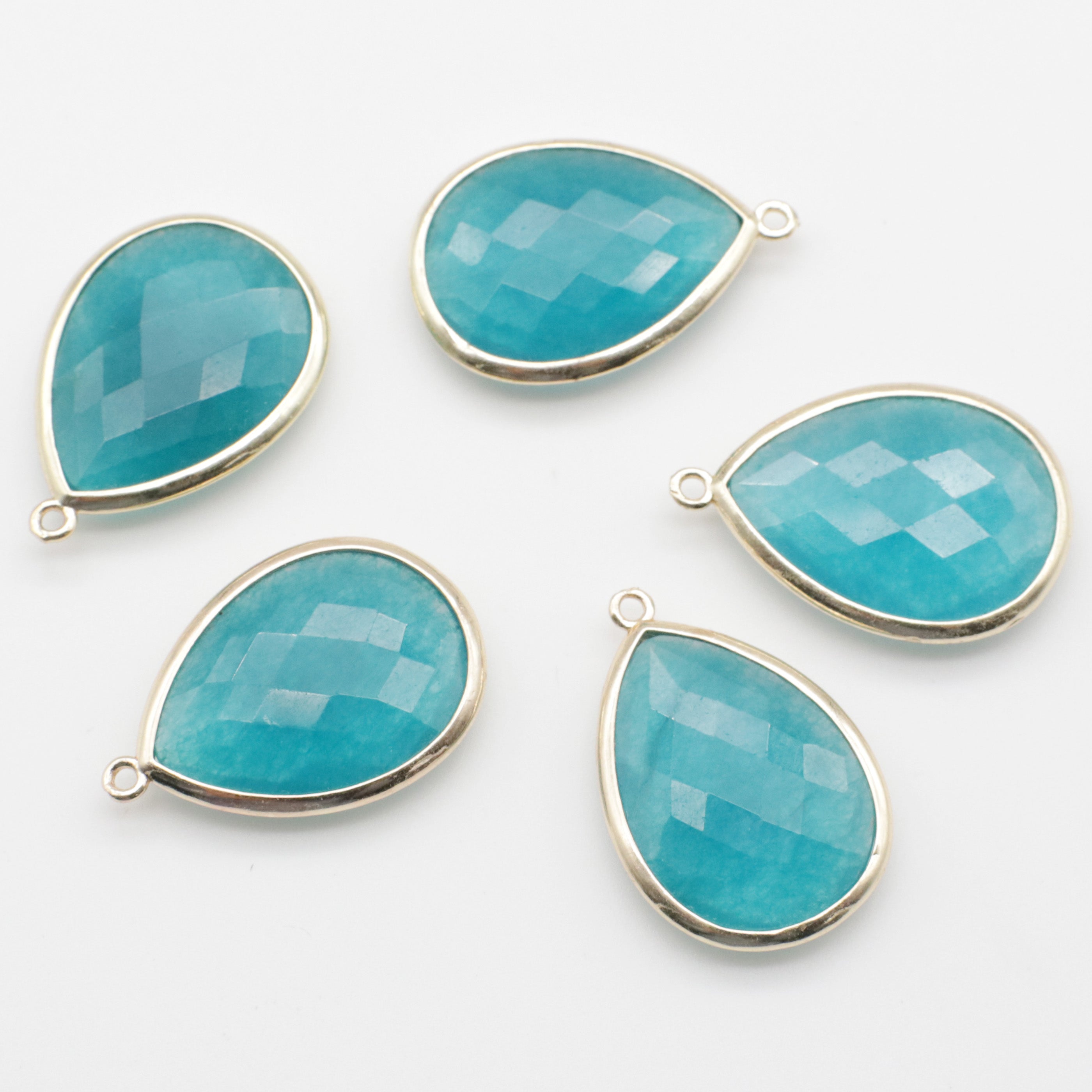 Pingente facetado de pedra preciosa em forma de gota de água 20x30mm com borda banhada a ouro para acessórios de montagem de joias decoração