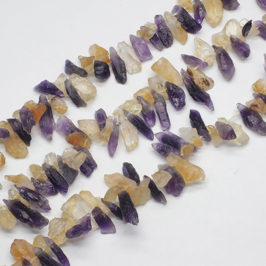 Amethyst And Yellow Citrine Raw Mix String Necklace