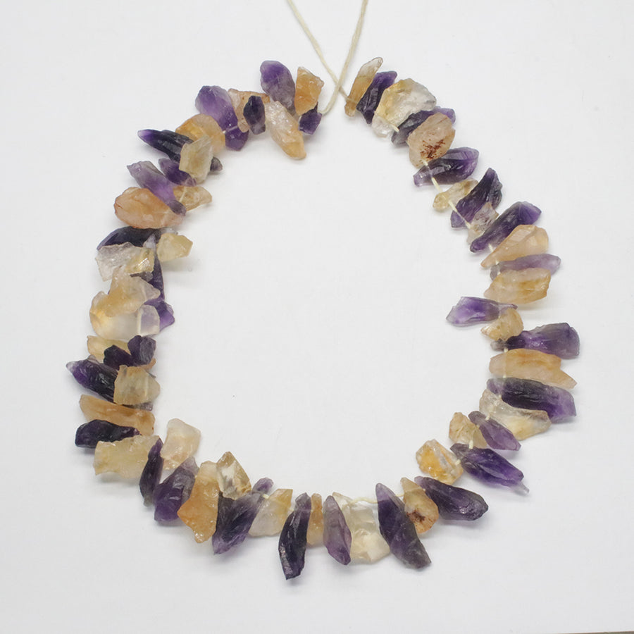 Amethyst And Yellow Citrine Raw Mix String Necklace