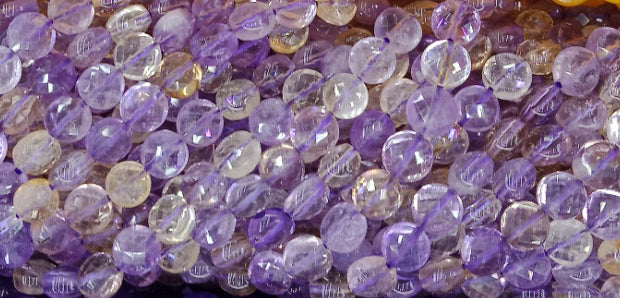 Faceted Coin Of Natural Stones 8 MM Amazonite Yellow Jade Ametrine: our price is for per 5 strands