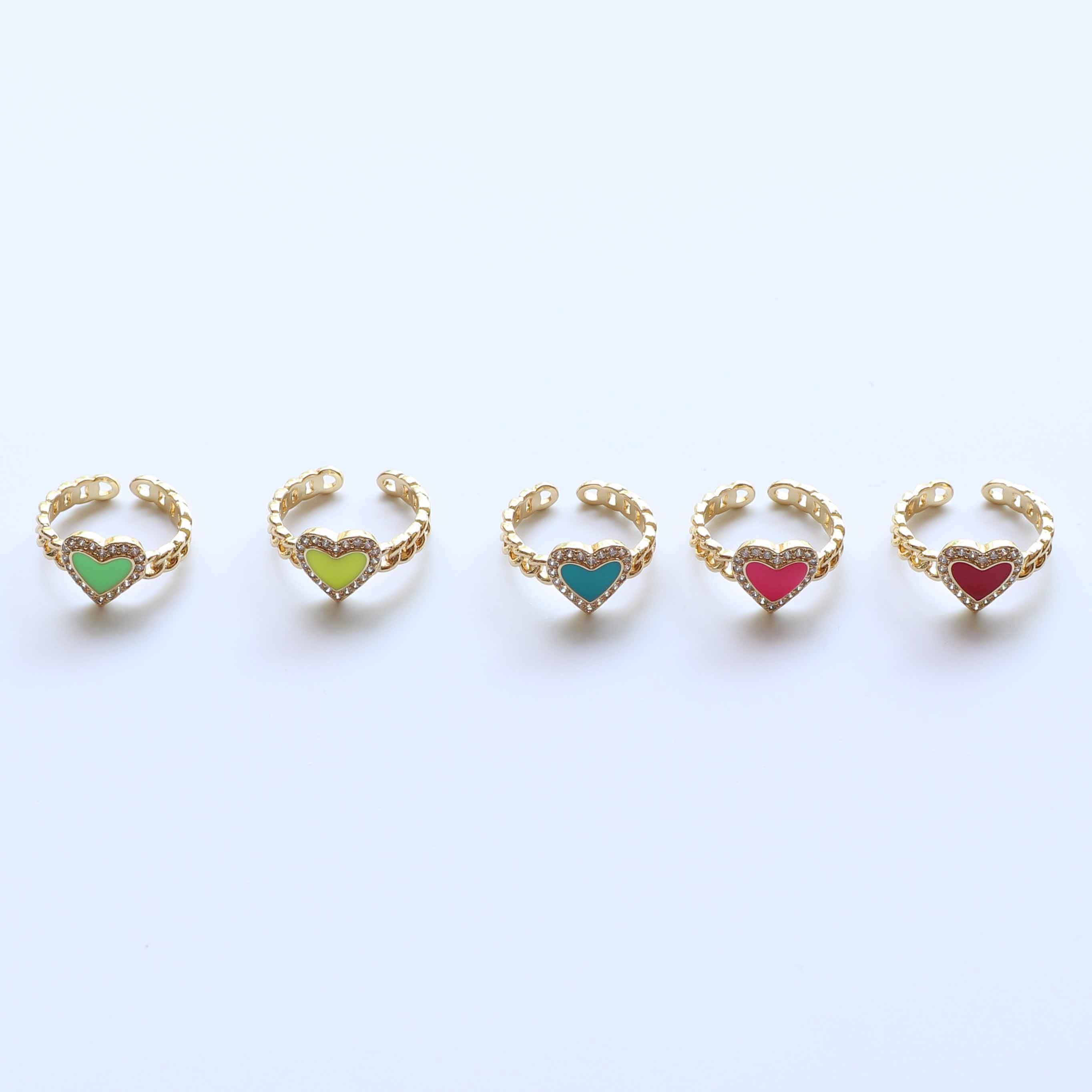 Enamel Heart Shape With CZ Adjustable Love Finger Ring