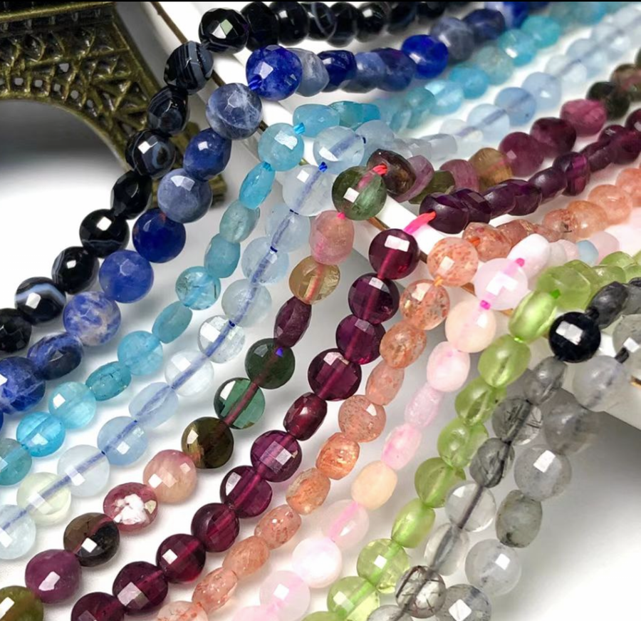 4 MM Natural Stone Faceted Coin Strands Price For 5 Strands
