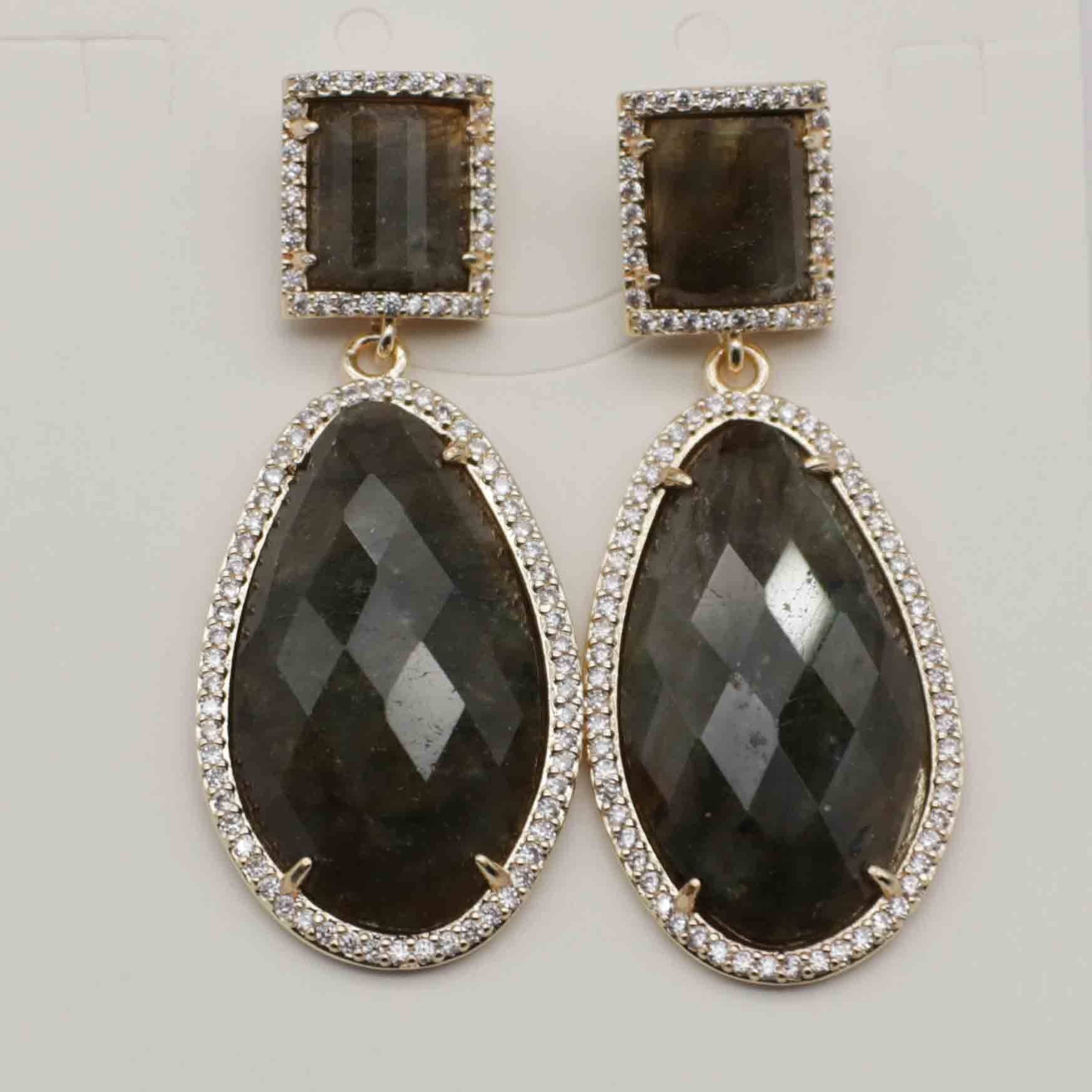 Fashion Classic Drop Earring Stud Natural Stone Pendant Brass Plated For Mother Gift