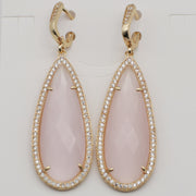 Fashion French Clasp Drop Earring Natural Stone Pendant Brass Plated With Cubic Zircon For Young Lady