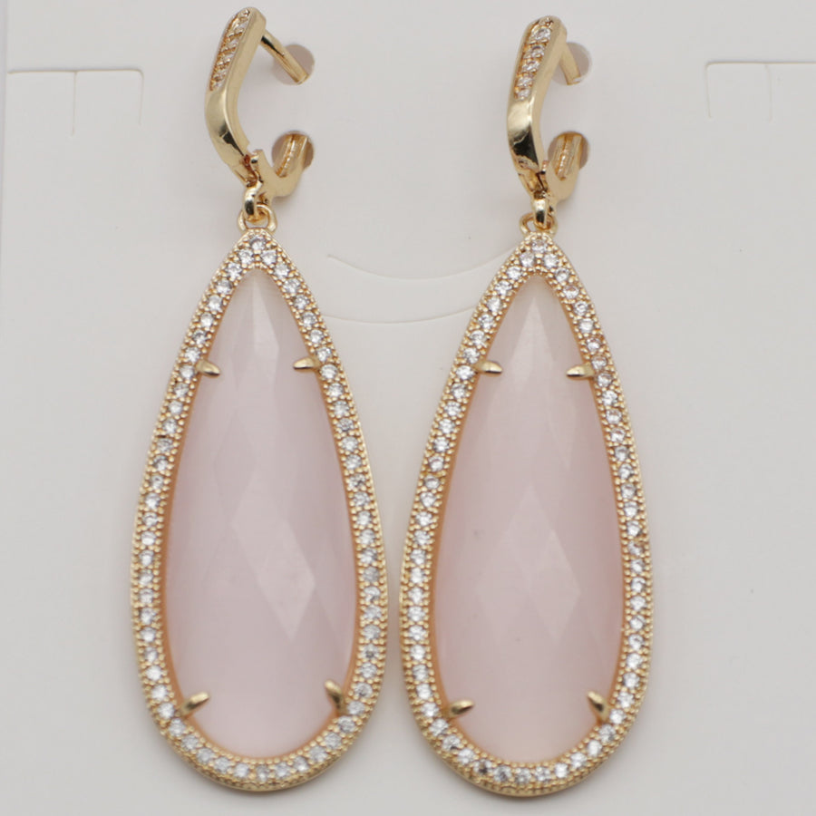 Fashion French Clasp Drop Earring Natural Stone Pendant Brass Plated With Cubic Zircon For Young Lady