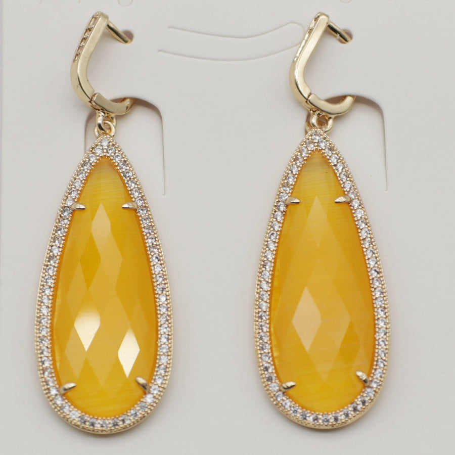 Fashion French Clasp Drop Earring Natural Stone Pendant Brass Plated With Cubic Zircon For Young Lady