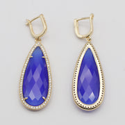 Fashion French Clasp Drop Earring Natural Stone Pendant Brass Plated With Cubic Zircon For Young Lady