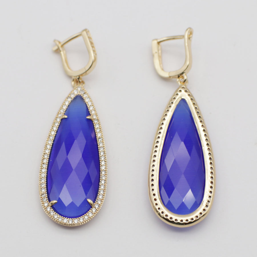 Fashion French Clasp Drop Earring Natural Stone Pendant Brass Plated With Cubic Zircon For Young Lady