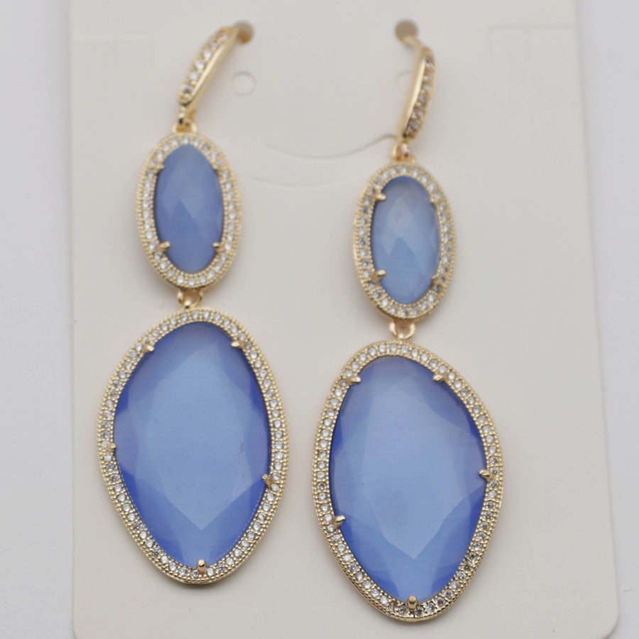 New Fashion CZ Hook Drop Earring Natural Stone Pendant Brass Plated With Cubic Zircon For Young Lady