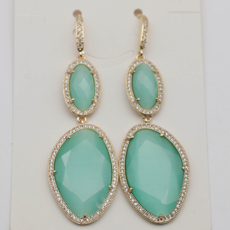 New Fashion CZ Hook Drop Earring Natural Stone Pendant Brass Plated With Cubic Zircon For Young Lady