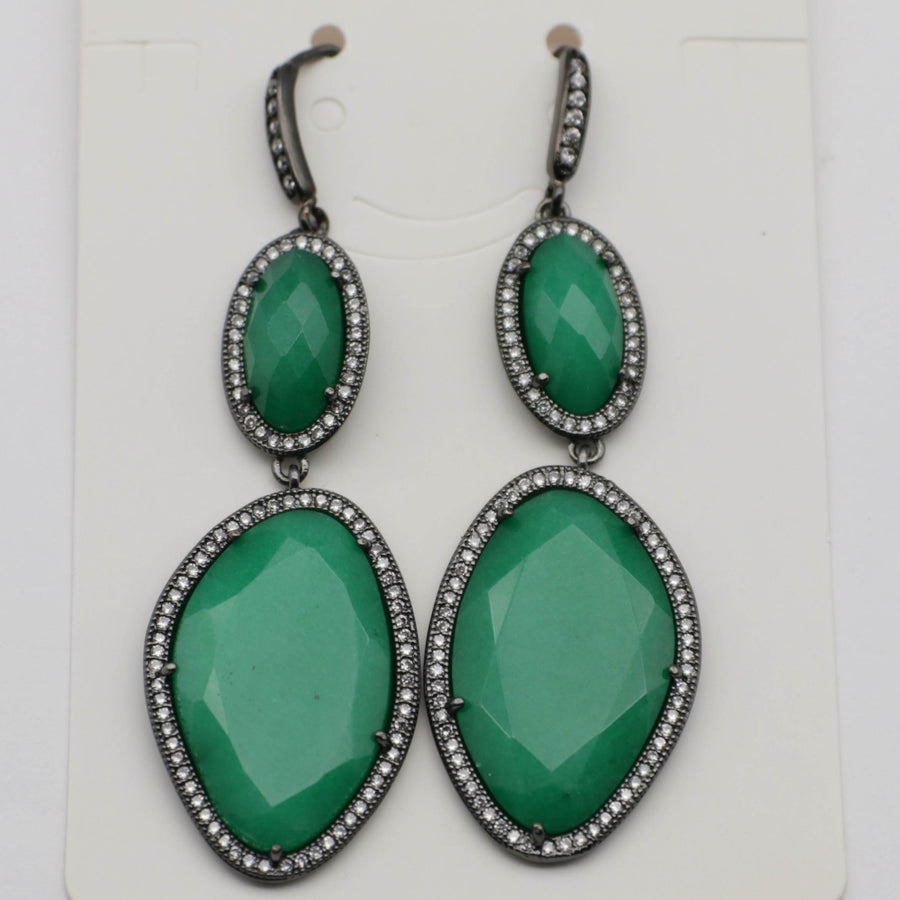 New Fashion CZ Hook Drop Earring Natural Stone Pendant Brass Plated With Cubic Zircon For Young Lady