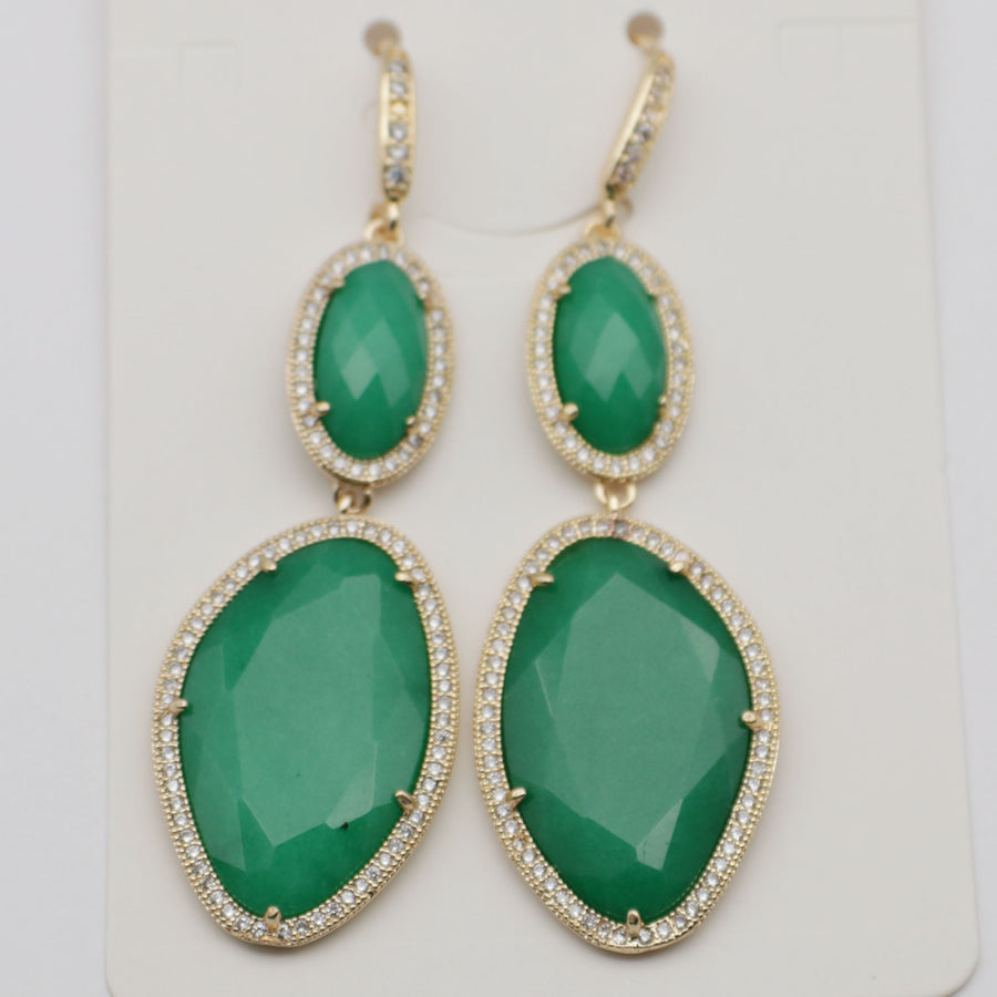 New Fashion CZ Hook Drop Earring Natural Stone Pendant Brass Plated With Cubic Zircon For Young Lady