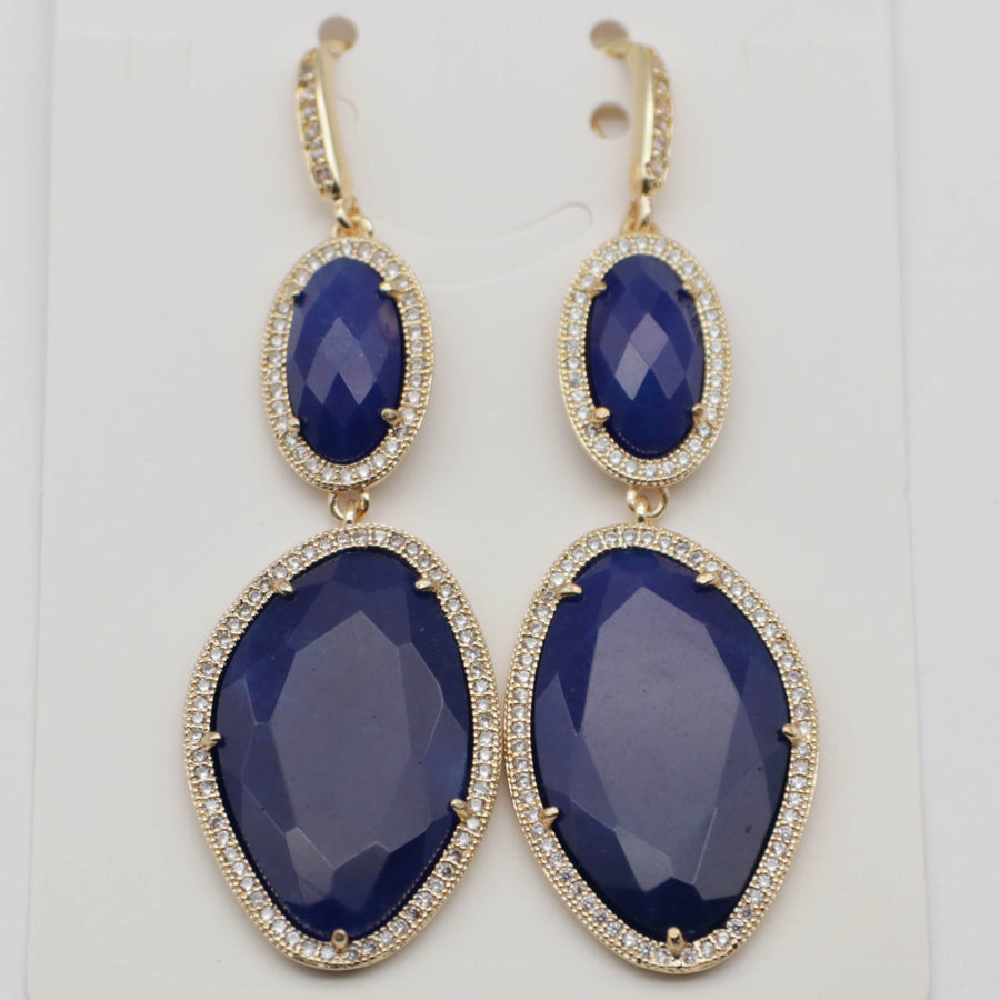 New Fashion CZ Hook Drop Earring Natural Stone Pendant Brass Plated With Cubic Zircon For Young Lady