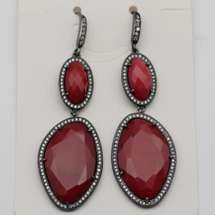 New Fashion CZ Hook Drop Earring Natural Stone Pendant Brass Plated With Cubic Zircon For Young Lady