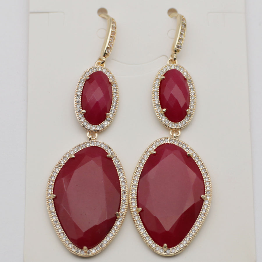 New Fashion CZ Hook Drop Earring Natural Stone Pendant Brass Plated With Cubic Zircon For Young Lady