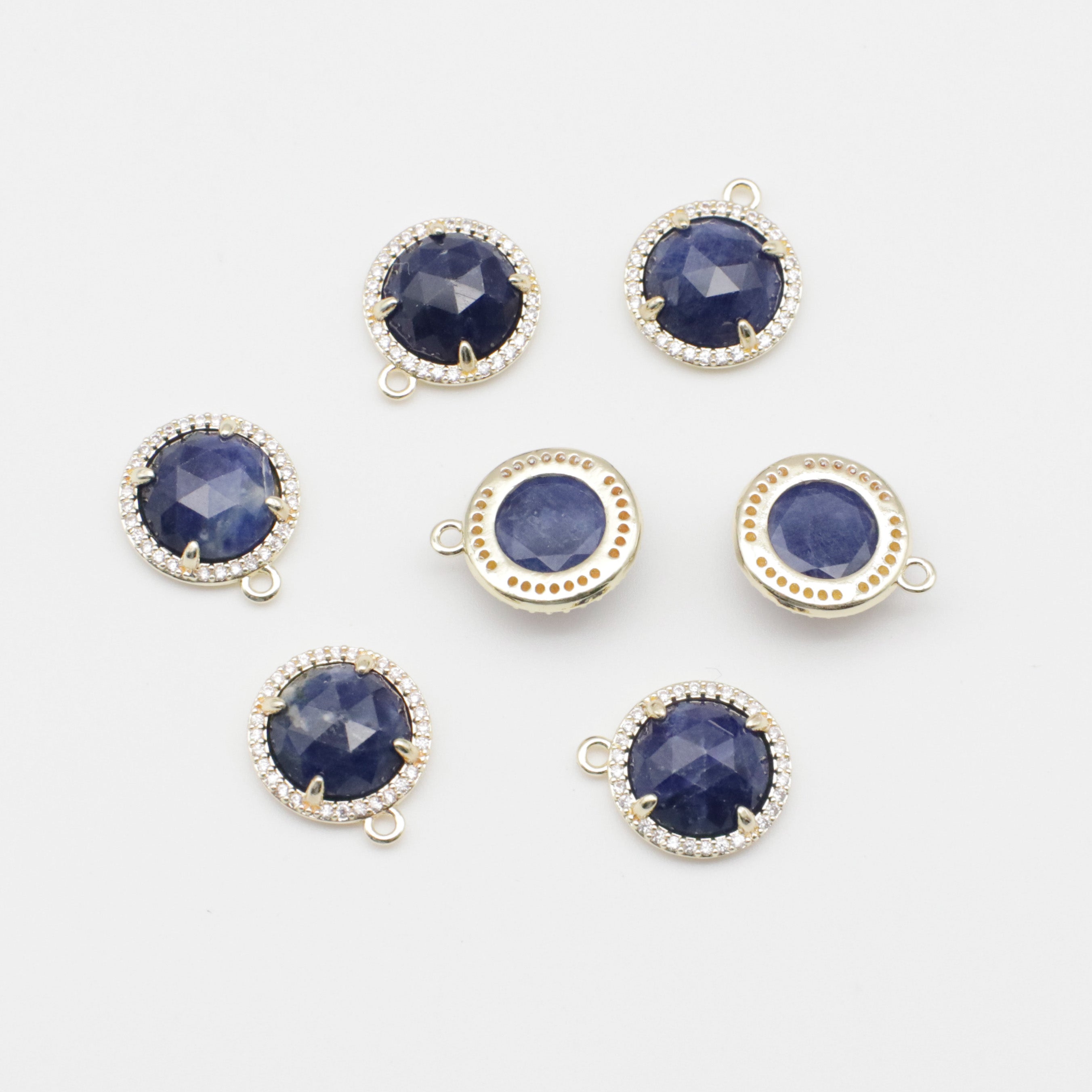 Pedra natural de 13mm com base redonda de latão pingente banhado a descoberta de design de joias