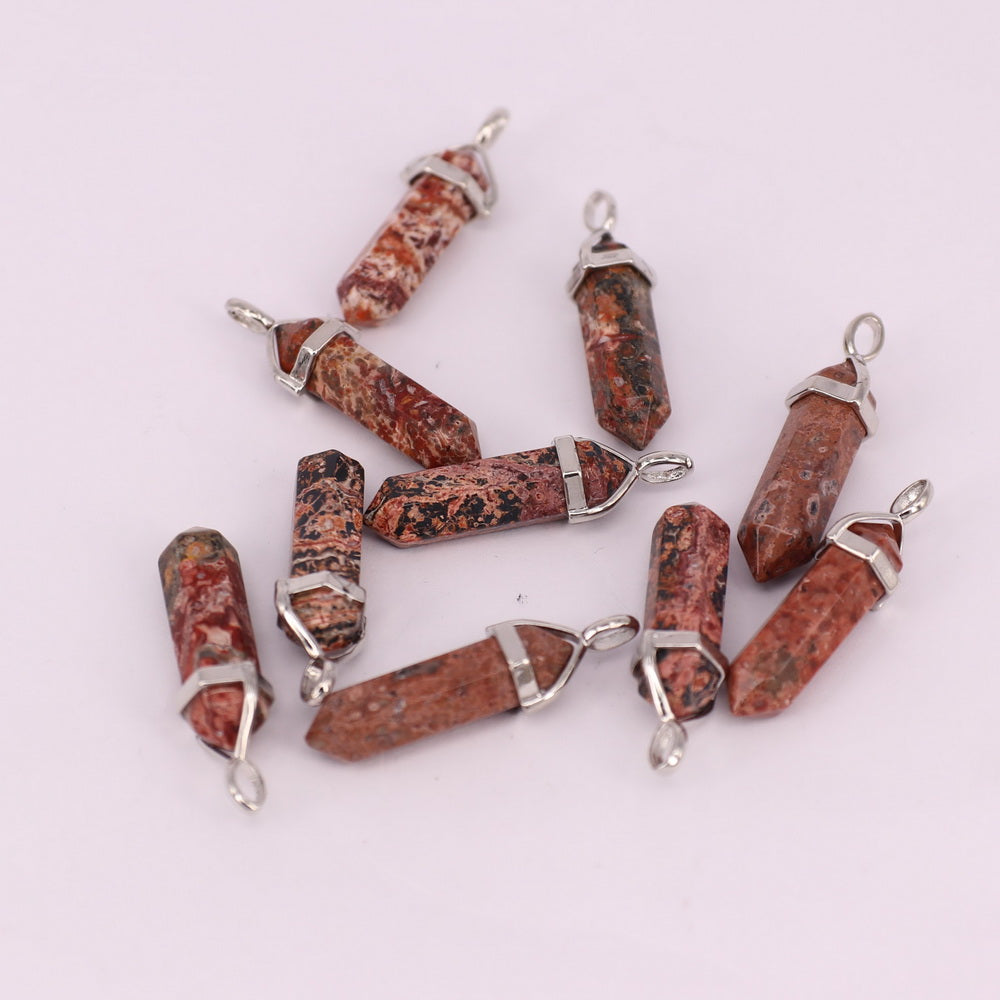 Natural Stone Hexagonal Pendant Jewelry Design Choker Silver Plated Snow Obsidian Picture Jasper Mokite Price For 10 PCS