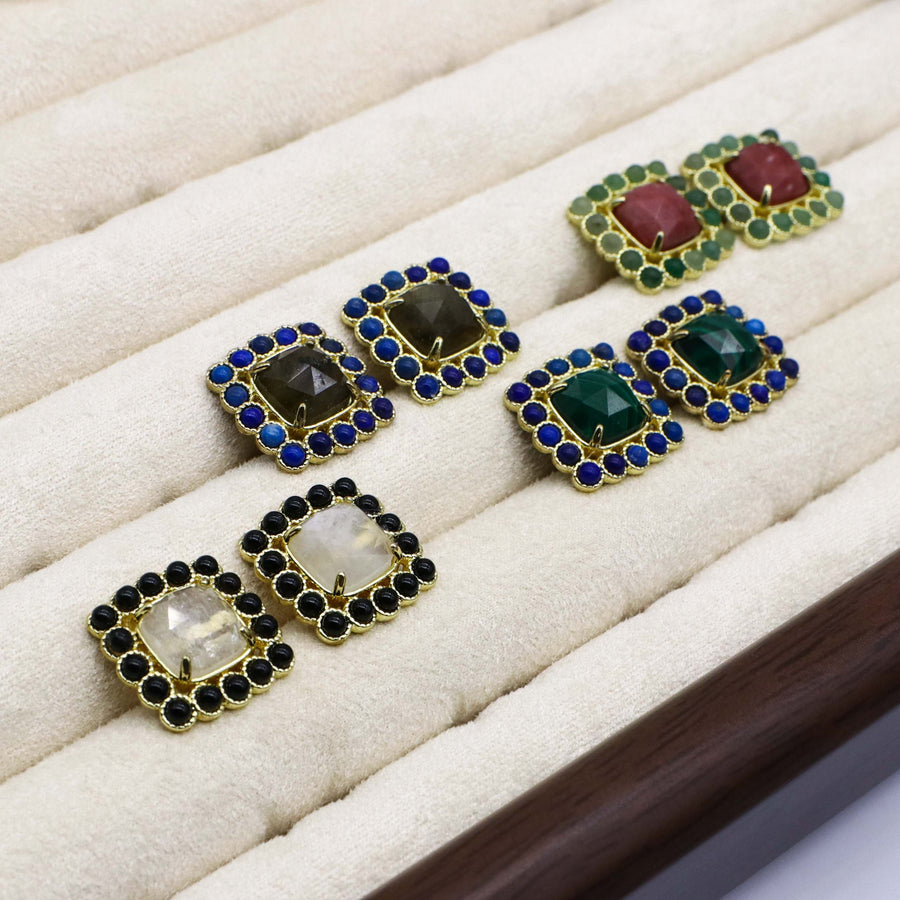 Retro Classic Square Natural Stone Earring