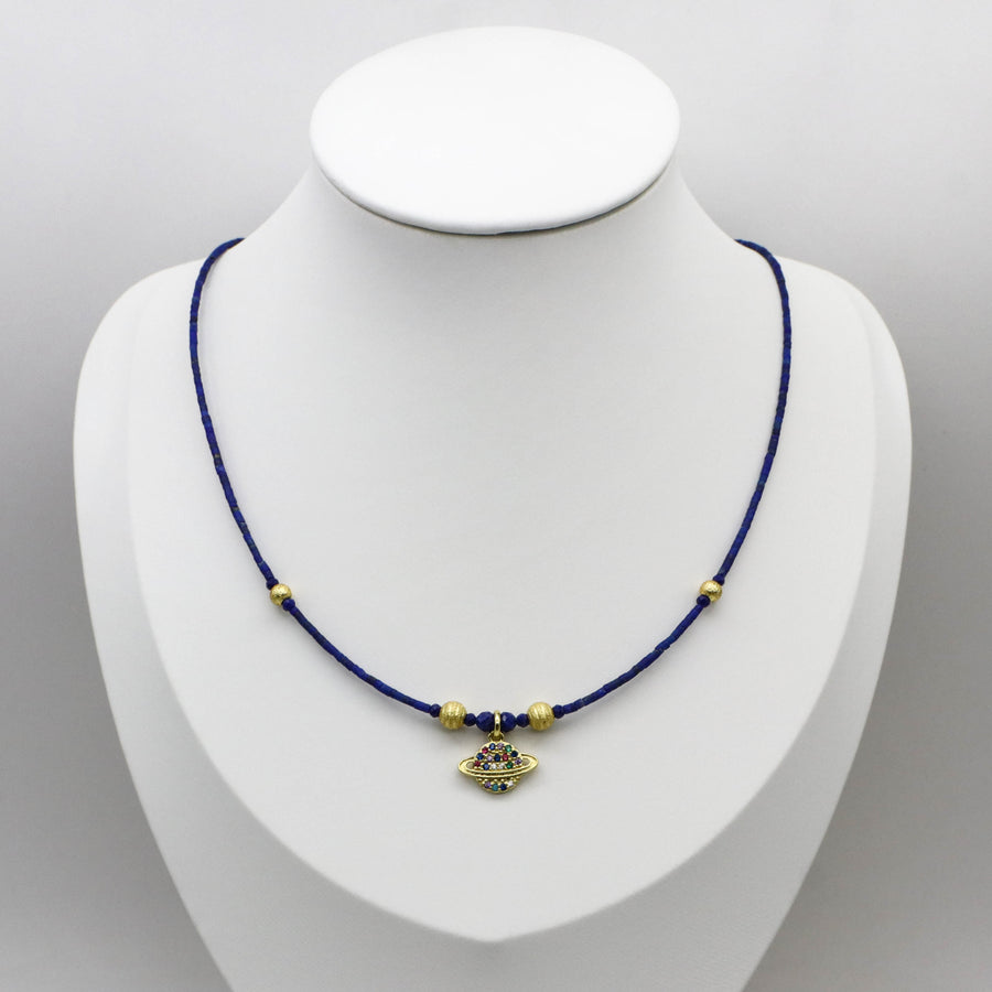 Simple Style 1.5mm Lapis Heishi Necklace