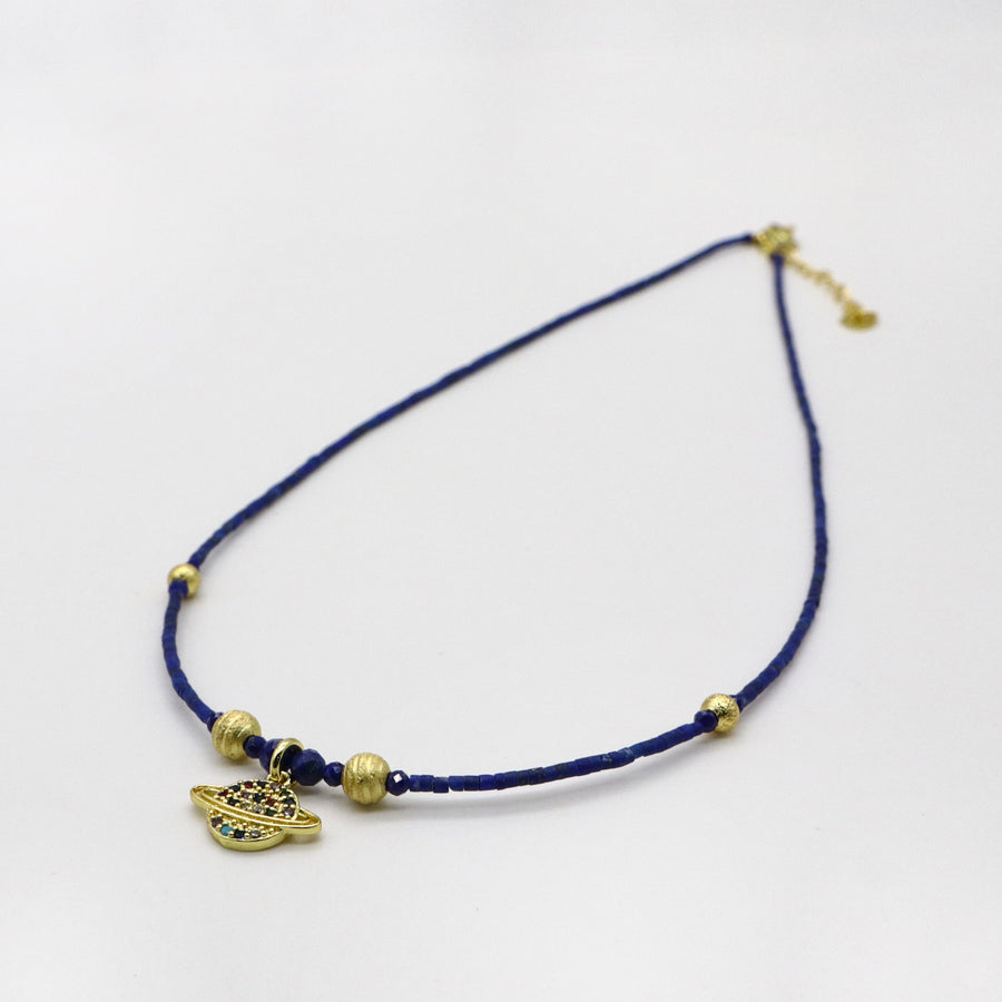 Simple Style 1.5mm Lapis Heishi Necklace