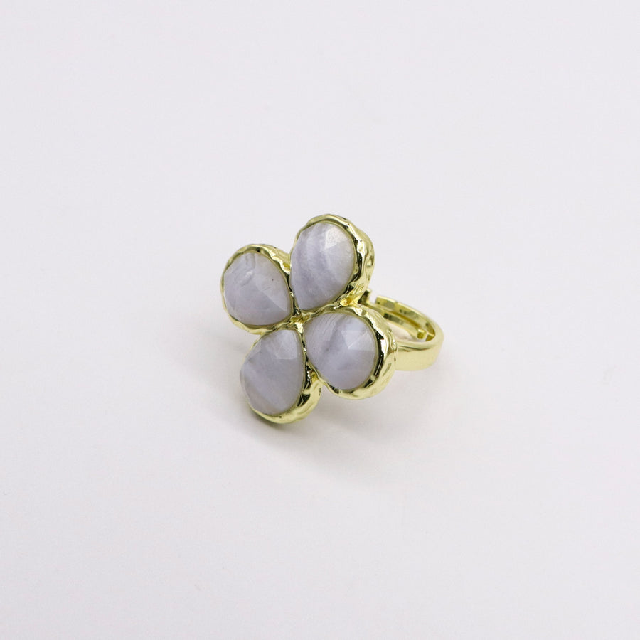 Flor fantasia esmaltada, borboleta, anel de dedo ajustável de tartaruga