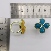 Flor fantasia esmaltada, borboleta, anel de dedo ajustável de tartaruga