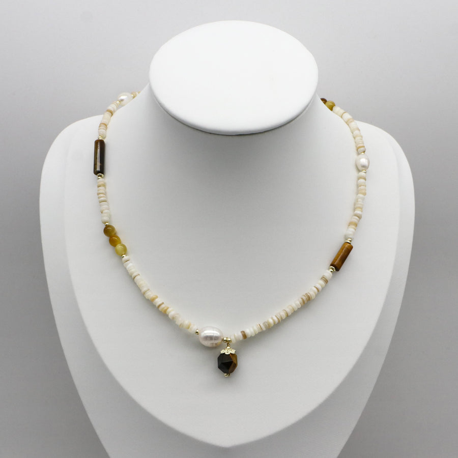 Bohemian Style Pearl With Tiger-eye Simple Necklace