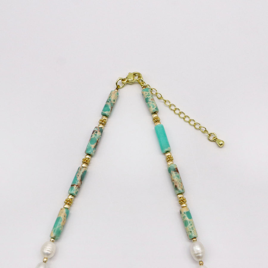 Bohemian Style Irregular Pearl With Imperial Jasper Choker