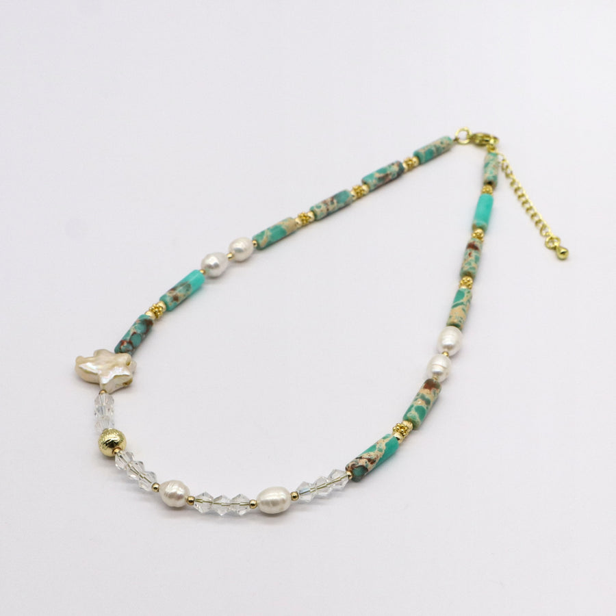 Bohemian Style Irregular Pearl With Imperial Jasper Choker