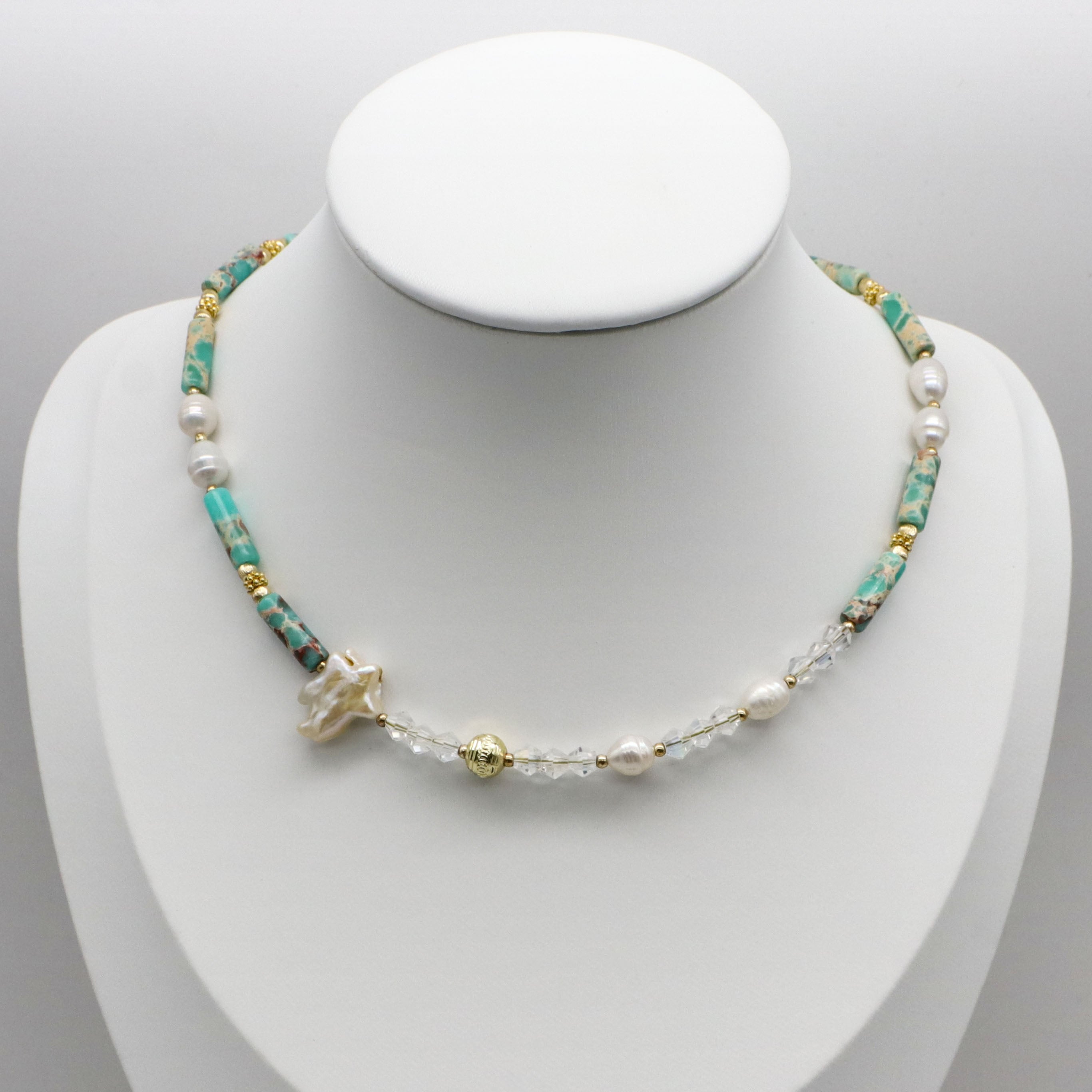 Bohemian Style Irregular Pearl With Imperial Jasper Choker