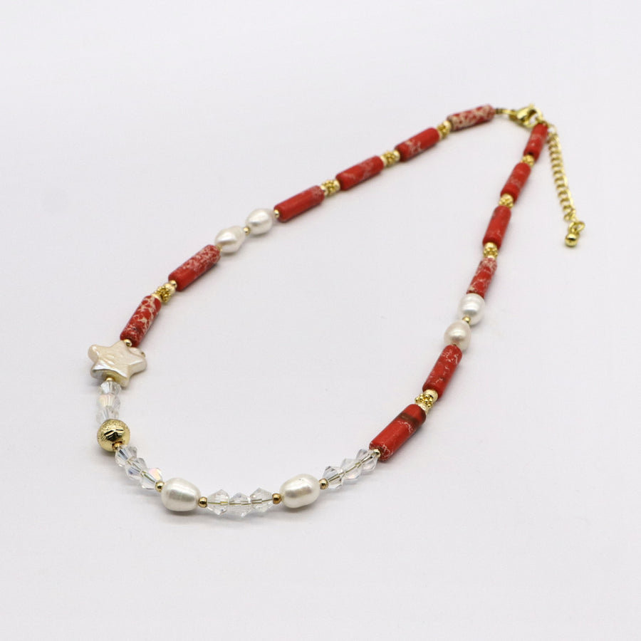 Bohemian Style Irregular Pearl With Imperial Jasper Choker