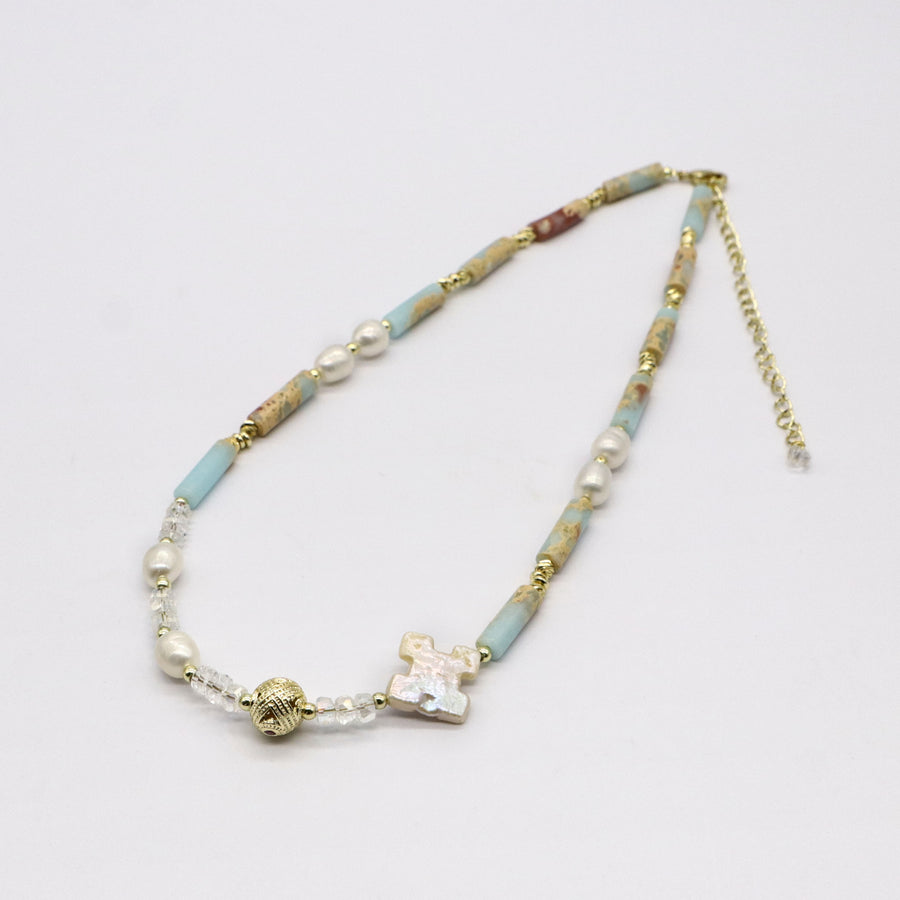 Bohemian Style Irregular Pearl With Imperial Jasper Choker