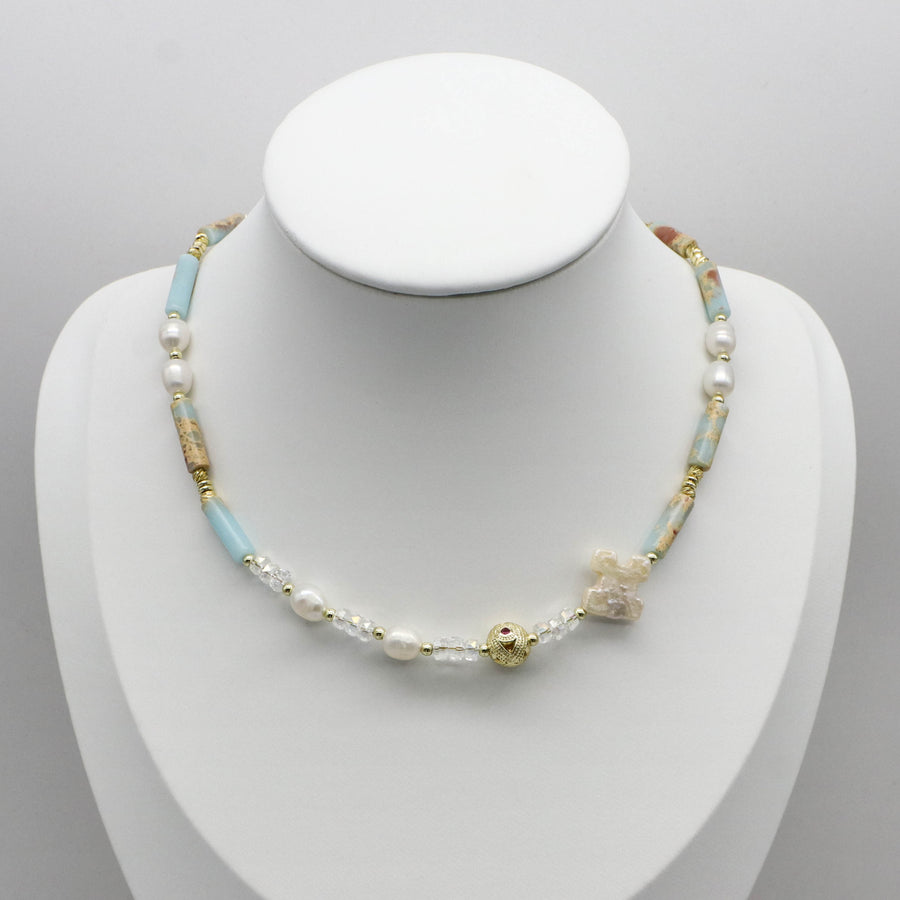 Bohemian Style Irregular Pearl With Imperial Jasper Choker