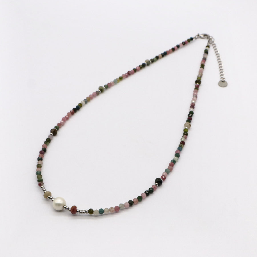 Simple Style Tourmaline With Pearl Necklace